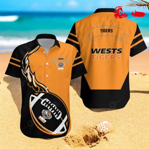 Wests Tigers NCAA Flame Ball NRL Design Hawaiian Shirts