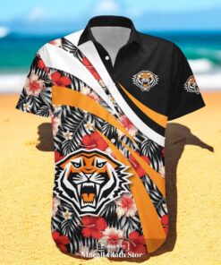 Wests Tigers NCAA Hibiscus Sport Style NRL Hawaiian Shirts Wests Tigers NCAA Hibiscus Sport Style NRL Hawaiian Shirts