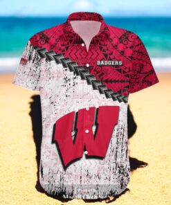 Wisconsin Badgers NCAA Grunge Polynesian Tattoo Hawaiian Shirts Wisconsin Badgers NCAA Grunge Polynesian Tattoo Hawaiian Shirts