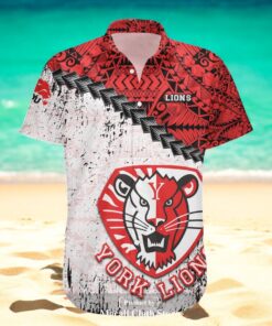 York Lions NCAA Grunge Polynesian Tattoo Hawaiian Shirt York Lions NCAA Grunge Polynesian Tattoo Hawaiian Shirt