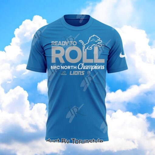 2024 NFC North Division Champions Ready To Roll Detroit Lions NFL Back To Back Shirt   Blue
