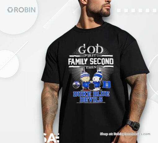 Peanuts God First Family Second Then Duke Blue Devils Basketball Shirt