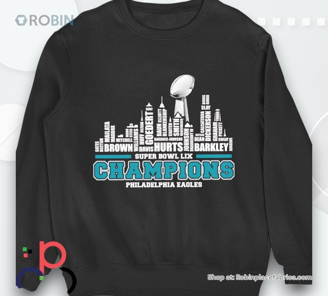 Philadelphia Eagles 2025 Super Bowl Lix Champions Team Players City Skyline Shirt
