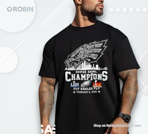 Philadelphia Eagles Super Bowl Champions 2025 Fly Eagles Fly Player Name Logo Shirt