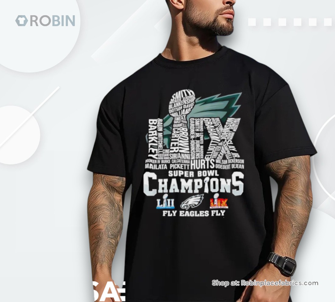 Philadelphia Eagles Super Bowl Champions 2025 Fly Eagles Lix Player Name Shirt Philadelphia Eagles Super Bowl Champions 2025 Fly Eagles Lix Player Name Shirt