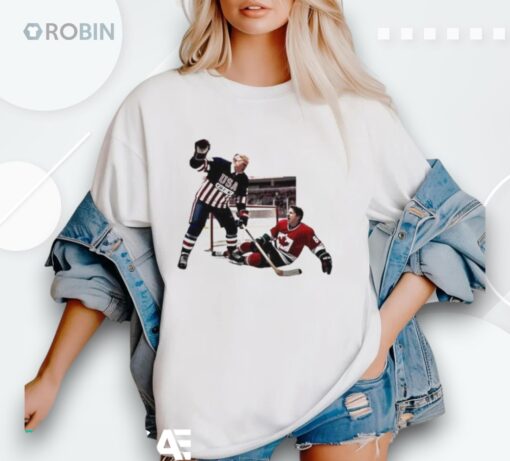 Trump Defeating Justin Trudeau Funny Hockey Shirt