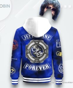 Jeff Lynne’s ELO Forever Limited Edition Blue Hooded Varsity Jacket Jeff Lynne’s ELO Forever Limited Edition Blue Hooded Varsity Jacket