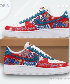 Kansas Jayhawks Rock Chalk Jayhawk Nike Air Force 1 Sneaker Kansas Jayhawks Rock Chalk Jayhawk Nike Air Force 1 Sneaker