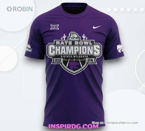 Kansas State Wildcats 2024 Rate Bowl Champions Purple T Shirt
