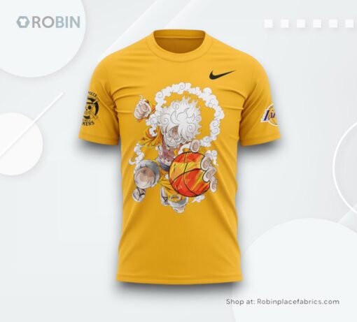 Los Angeles Lakers x One Piece Gear 5 Yellow Shirt