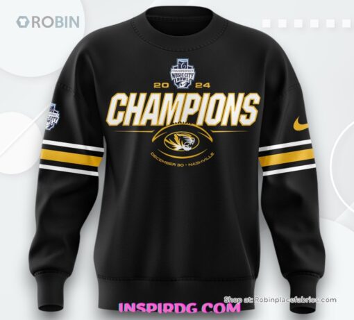 Missouri Tigers TransPerfect Music City Bowl Champions 2024 Black Sweatshirt, Sweater
