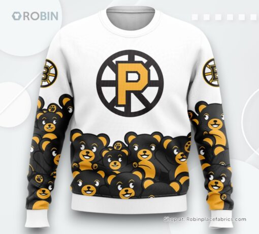 Providence Bruins Teddy Bear White Sweatshirt, Sweater