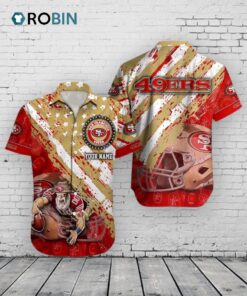 49ers American Flag Hawaiian Shirt –  Custom NFL San Francisco 49ers American Flag Hawaiian Shirt –  Custom NFL San Francisco