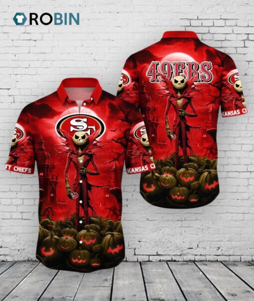 49ers Halloween Hawaiian Shirt –  Jack O’ Lantern NFL Football
