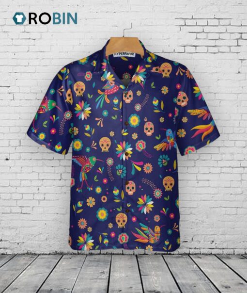 Alebrijes Birds Hawaiian Shirt –  Mexican Floral Sugar Skull Aloha Shirt