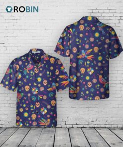Alebrijes Birds Hawaiian Shirt –  Mexican Floral Sugar Skull Aloha Shirt Alebrijes Birds Hawaiian Shirt –  Mexican Floral Sugar Skull Aloha Shirt