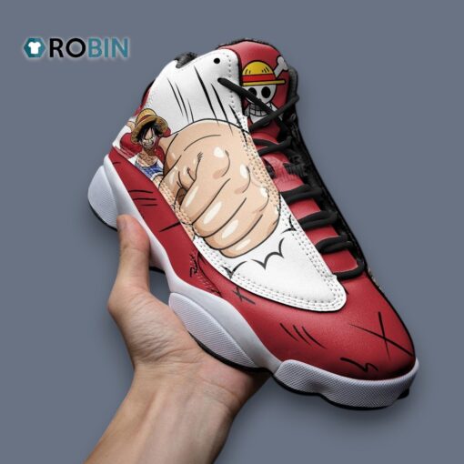 Anime Inspired Luffy Gomu Gomu Jordan 13 Sneakers – Unique Printed Design