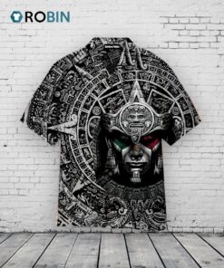 Aztec Warrior Hawaiian Shirt –  Black & White Mexican Print