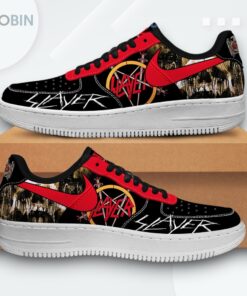 Black Slayer Skull Design Air Force 1 Sneakers – Unique Graphic Print Shoes