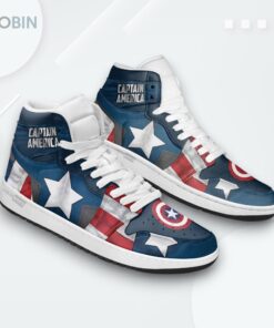 Captain America Jordan 1 High – Avenger Print Sneakers Captain America Jordan 1 High – Avenger Print Sneakers