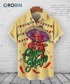Cinco De Mayo Hawaiian Shirt –  Guitar, Chili Pepper Print