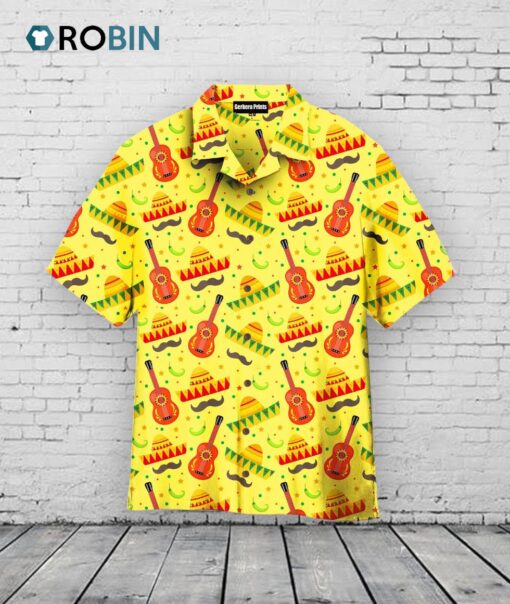 Cinco De Mayo Hawaiian Shirt, Sombrero & Vihuela, Fiesta Yellow