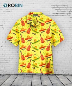 Cinco De Mayo Hawaiian Shirt, Sombrero & Vihuela, Fiesta Yellow