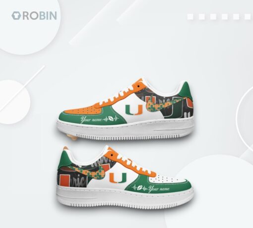 Custom Miami Hurricanes Air Force 1 Shoes   Unique Printed Design