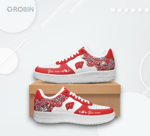 Custom Wisconsin Badgers Air Force 1 Shoes   Personalized Sports Footwear