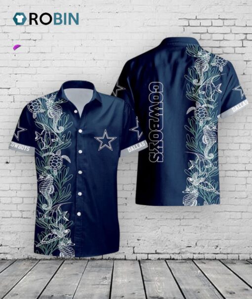 Dallas Cowboys Hawaiian Shirt Turtle Seaweed Print