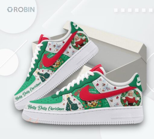 Dolly Parton Holly Dolly Christmas Air Force 1 Shoes   Festive Holiday Design