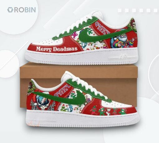 Grateful Dead Merry Deadmas Design Air Force 1 Shoes   Festive Christmas Style