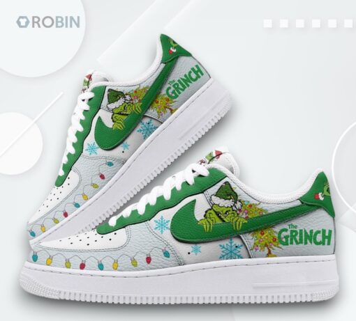 Grinch Christmas Light Design Air Force 1 Shoes   Festive Holiday Sneakers