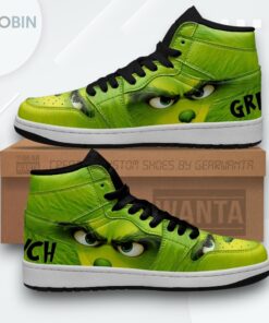 Grinch Jordan 1 High – Green Angry Print Sneakers Grinch Jordan 1 High – Green Angry Print Sneakers