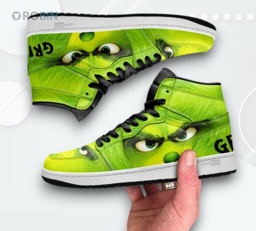 Grinch Jordan 1 High – Green Angry Print Sneakers