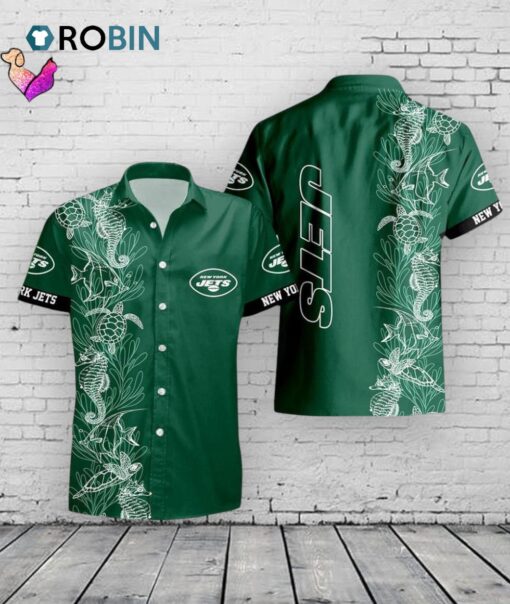 Jets Hawaiian Shirt Turtle Seaweed Print