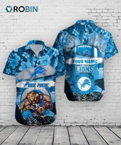 Lions Mascot Hawaiian Shirt –  Detroit NFL Aloha Football