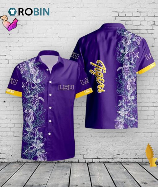 LSU Tigers Hawaiian Shirt –  Turtle Seaweed Print
