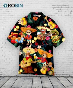 Mexican Cinco De Mayo Floral Hawaiian Shirt –  Funny Mens Black Mexican Cinco De Mayo Floral Hawaiian Shirt –  Funny Mens Black