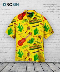 Mexican Fiesta Hawaiian Shirt –  Sombrero, Cactus, Maraca Pattern