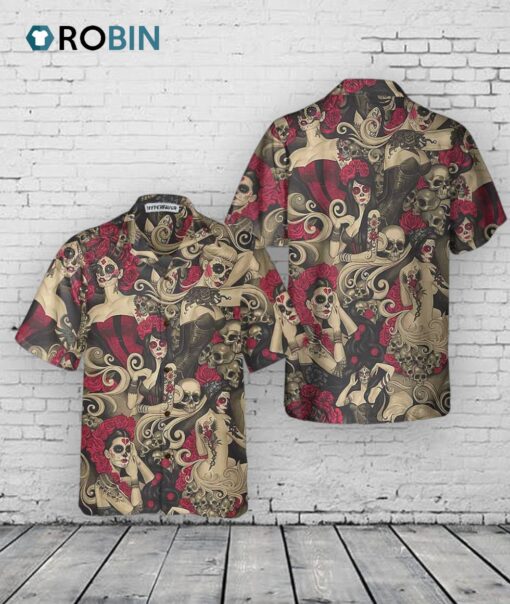 Mexican Hawaiian Shirt, Las Elegantes Day Of The Dead Hawaiian Shirt, Mexican Day Makeup Girls Shirt, Best Day Of The Dead Gift