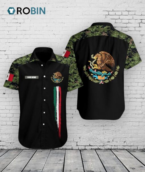 Mexico Flag Camo Hawaiian Shirt –  Custom Name Mexican Aloha Shirt