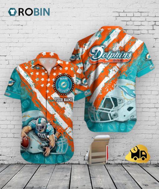 Miami Dolphins American Flag Hawaiian Shirt