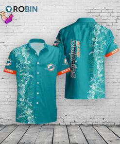 Miami Dolphins Hawaiian Shirt Turtle Seaweed Print