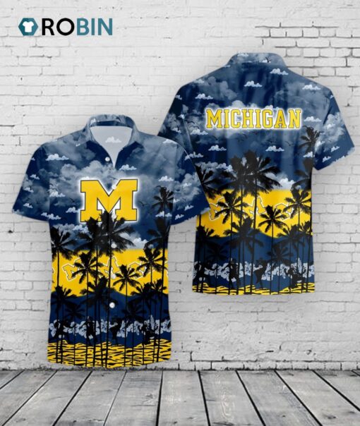 Michigan Wolverines Hawaiian Shirt –  Palms Tree Print