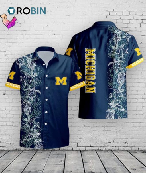 Michigan Wolverines Hawaiian Shirt –  Turtle Seaweed Print