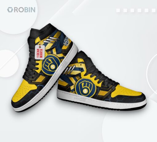 Milwaukee Brewers Jordan 1 High – Printed Design Sneakers
