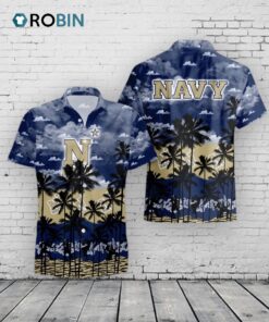 Navy Palms Hawaiian Shirt –  Midshipmen Print