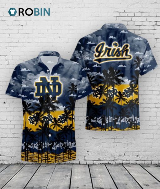 Notre Dame Hawaiian Shirt Palms Tree Print