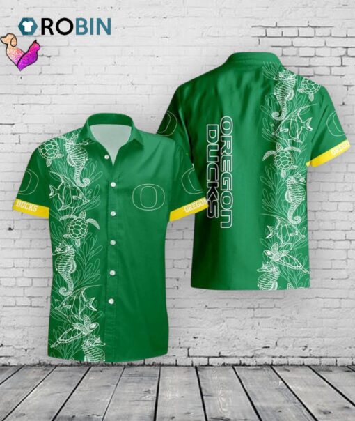 Oregon Ducks Hawaiian Shirt Turtle Seaweed Print